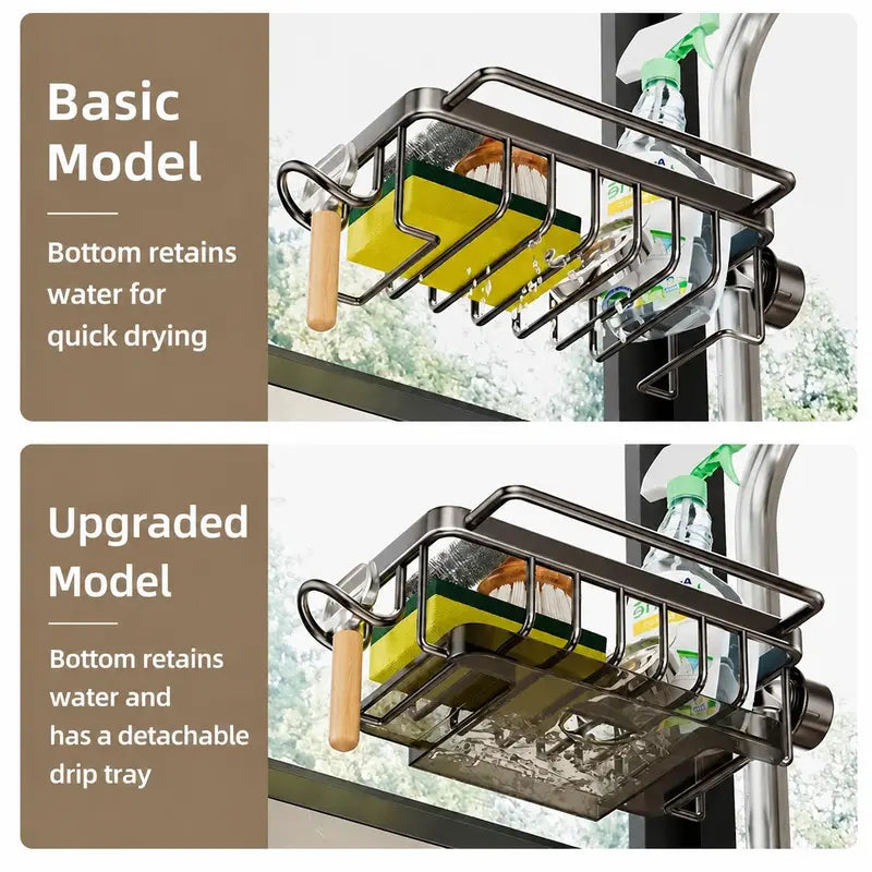 🚿Sink Organizer Rack,Hanging Faucet Drain Rack with Drip Tray Stainless Steel Detachable Sink Faucet Sponge Holder Over Faucet for Kitchen and Bathroom,Scrubbers, Soap,Brush