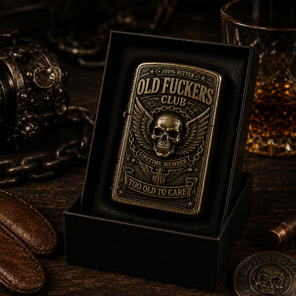 ☠️ Old Fuckers Club – Vintage-Feuerzeug | Limitierte Edition 2026 · Metallfeuerzeug für Sammler