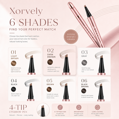 4-Tip Microblading-Effect Eyebrow Pen – Waterproof Hair-Like Strokes