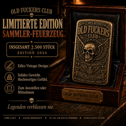 ☠️ Old Fuckers Club – Vintage-Feuerzeug | Limitierte Edition 2026 · Metallfeuerzeug für Sammler