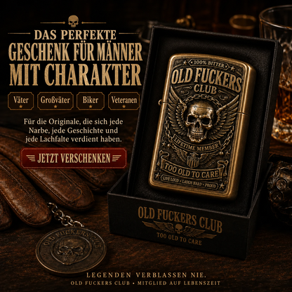 ☠️ Old Fuckers Club – Vintage-Feuerzeug | Limitierte Edition 2026 · Metallfeuerzeug für Sammler