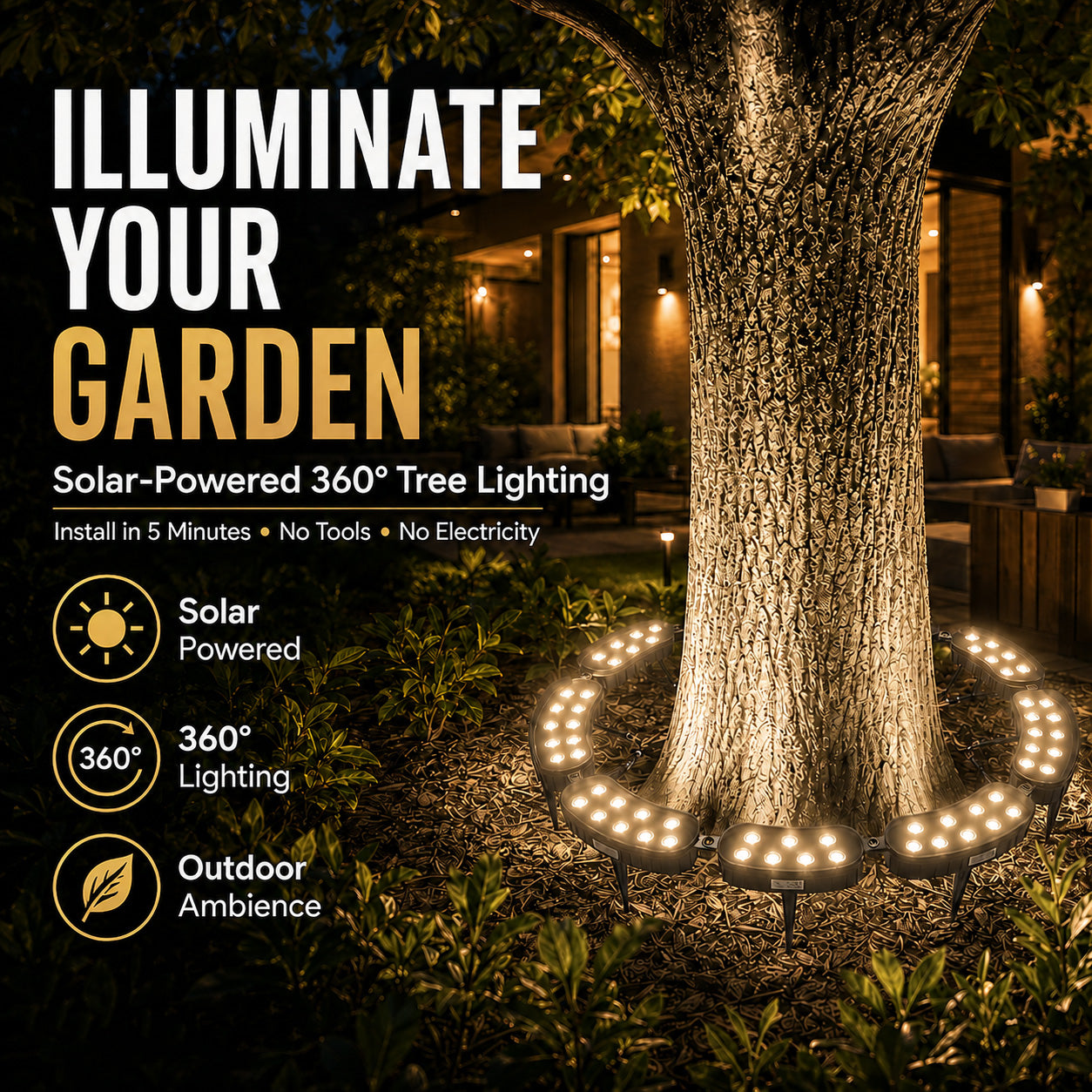 🌳💡 Ring-Shaped Solar Tree Lights – Weatherproof Outdoor Spotlights Ideal for Trees, Pillars, and Gardens