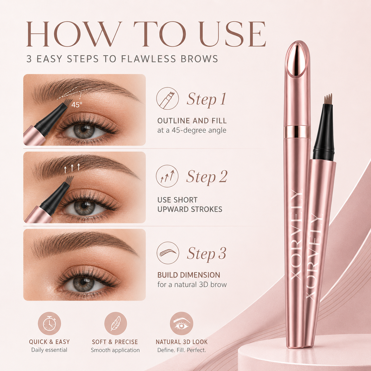 4-Tip Microblading-Effect Eyebrow Pen – Waterproof Hair-Like Strokes