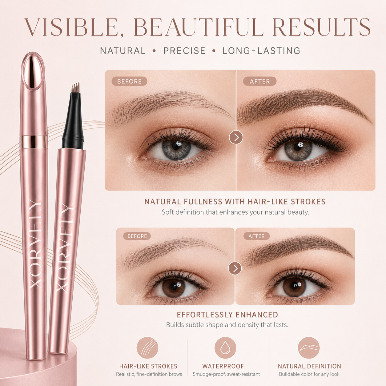 4-Tip Microblading-Effect Eyebrow Pen – Waterproof Hair-Like Strokes