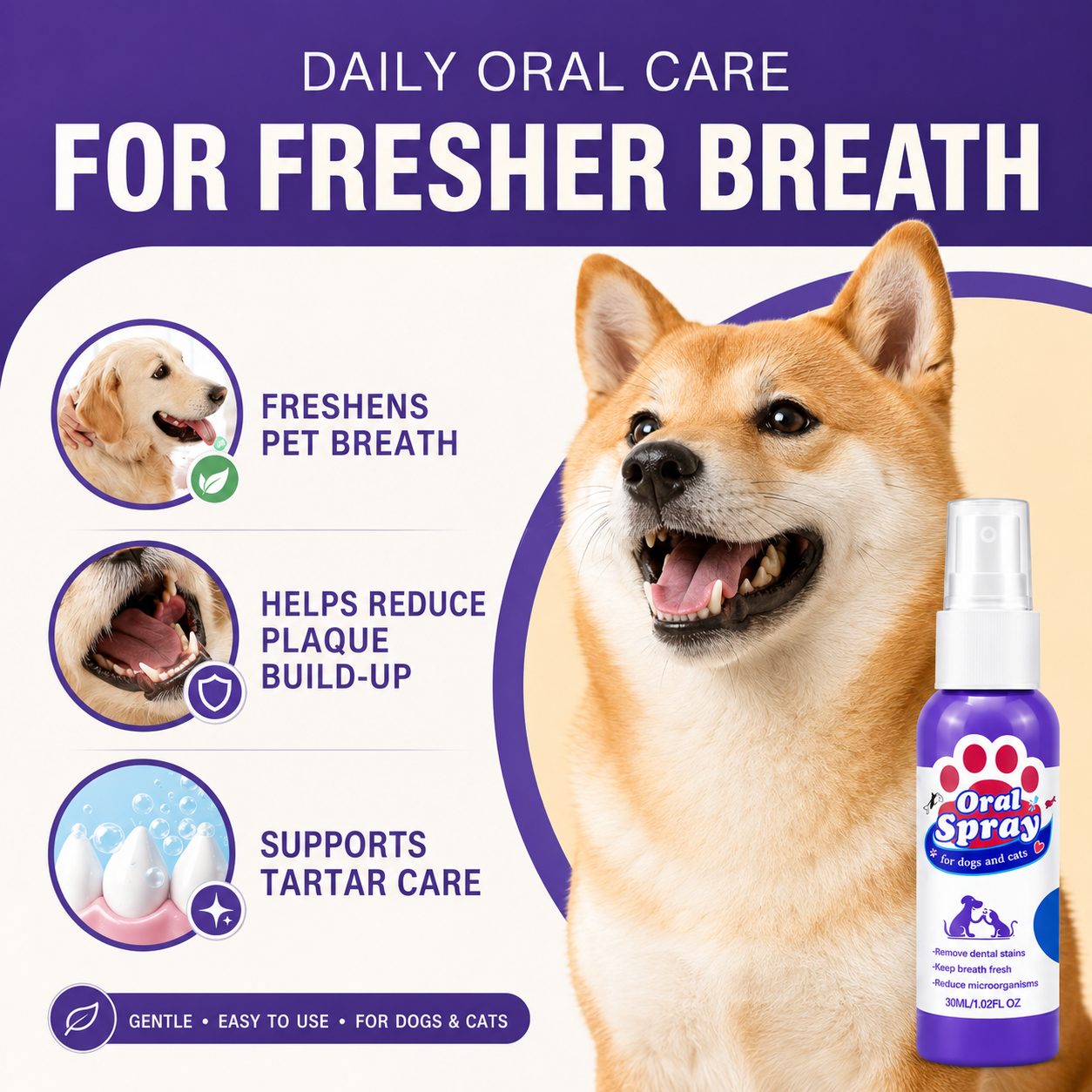 Pet Oral Spray – Fresh Breath & Daily Plaque Care for Dogs & Cats