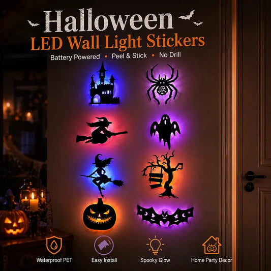 Halloween LED-Silhouetten-Wandleuchten-Sticker, batteriebetriebene Deko-Lichter zum Aufkleben🎃